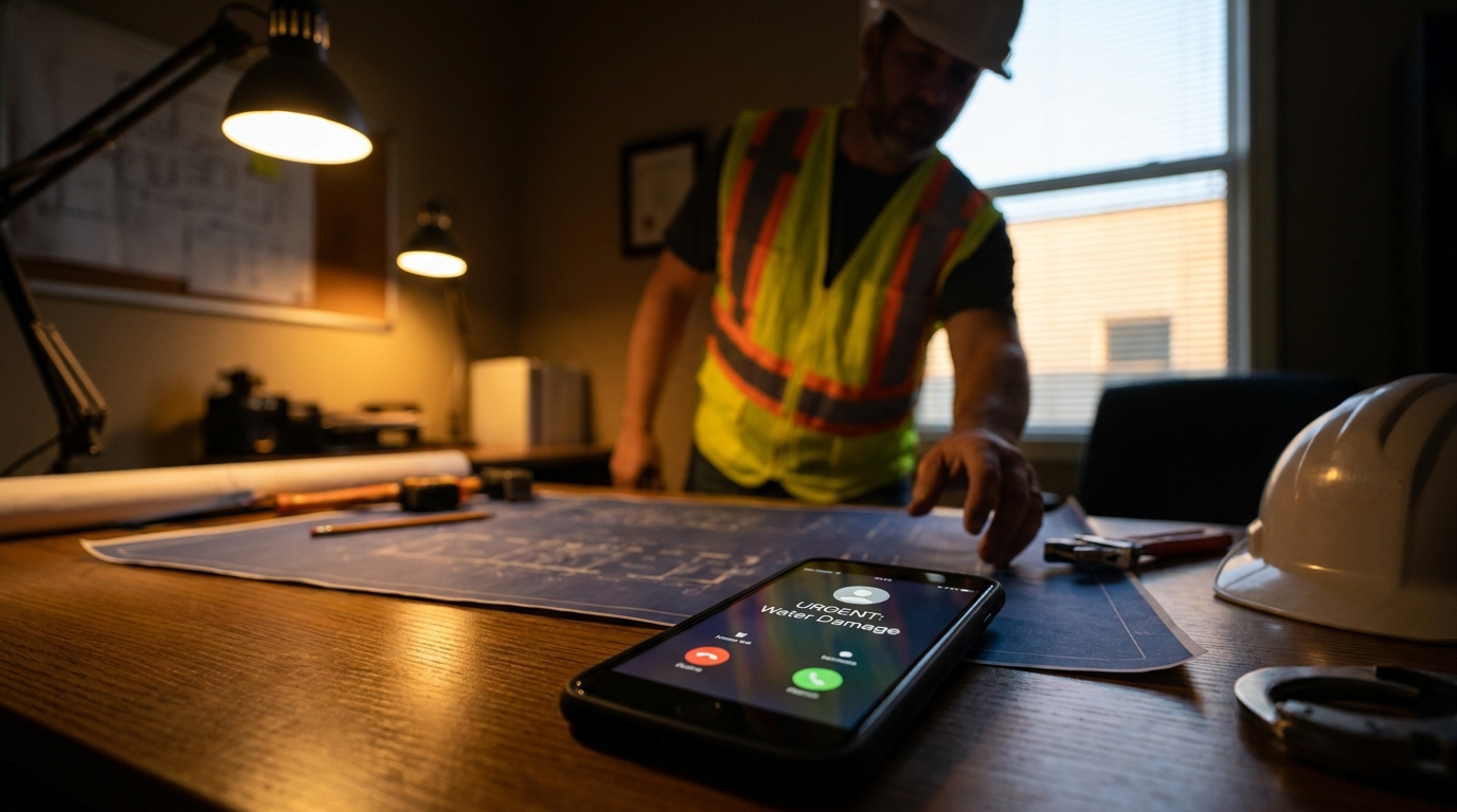 A phone ringing in a restoration company office, a lead about to be answered