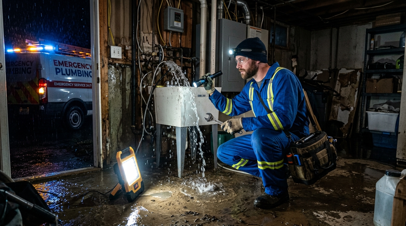 Emergency plumbing dispatch system answering burst pipe calls instantly